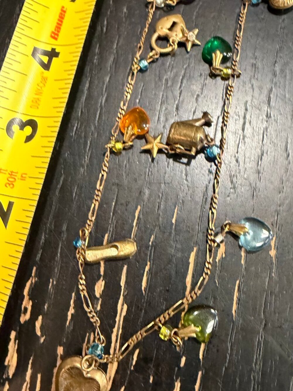 Long Charm Necklace Multicolor Hearts Keys Cherub Romantic